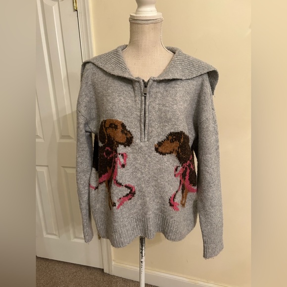Urban Outfitters Quarter Zip Grey Dogs Print Sweater size M - Picture 4 of 11